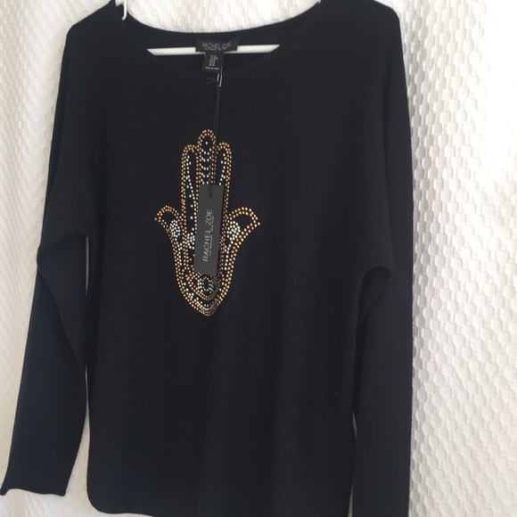 NWT Rachel Zoe Crystal "Hamsa" Black Sweater - Picture 6 of 12